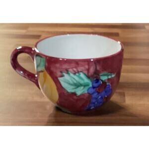 Crate & Barrel Fruit Theme Large Coffee Mug Cup 20 oz Hand painted